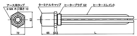 標準キャップ付ネジ込みヒーター概略図（GK5・GA5型)