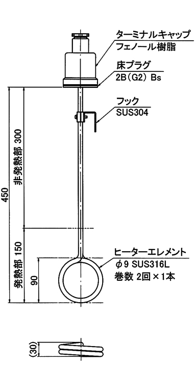 ジャスト チタン製投込みヒーター 610mm 1kW 1本 LYMBT110 - 1